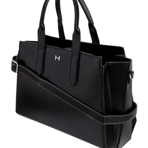 Halston Heritage Black Structured Leather Tote - Picture 5 of 7